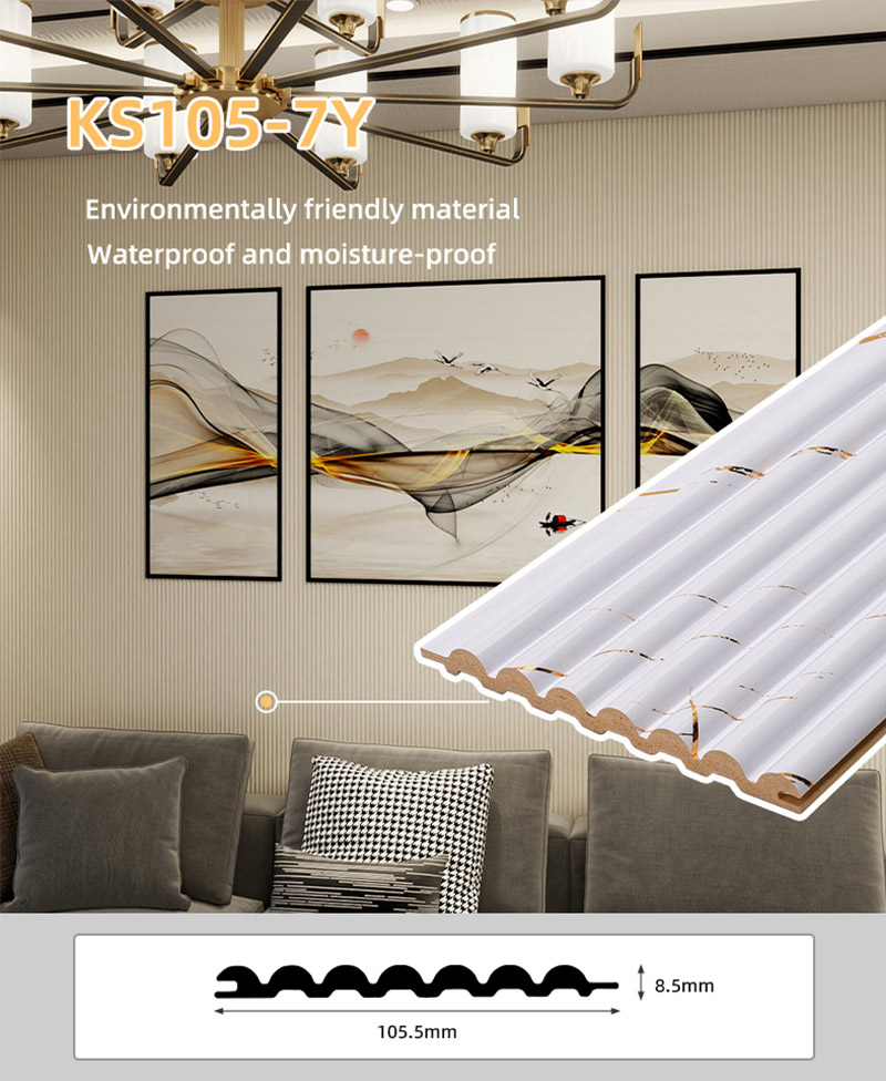 หินอ่อนสีขาวทอง 105.5 * 8.5 มม. แผงผนังครึ่งวงกลมแข็ง 