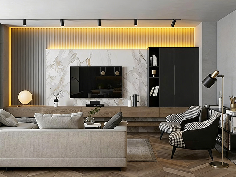 ผนังคุณลักษณะห้องนั่งเล่น