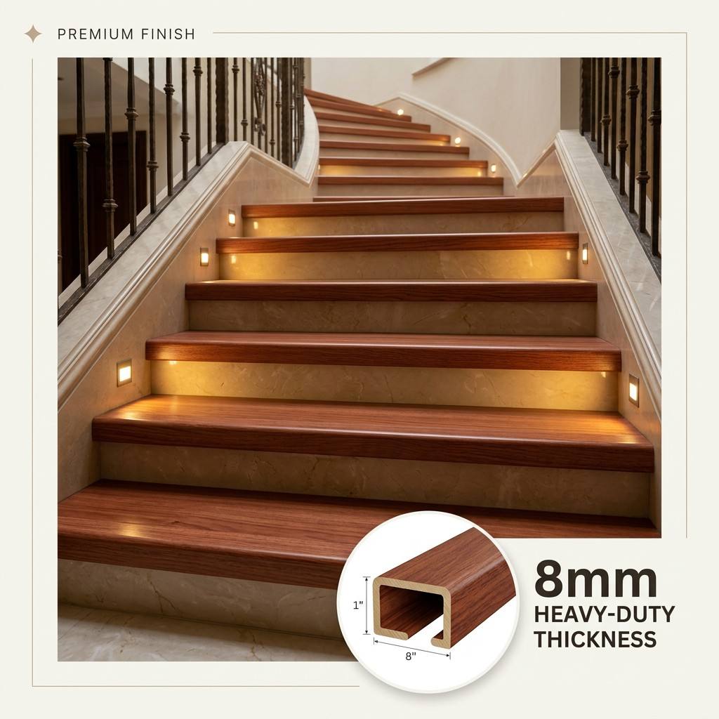จมูกบันได SPC แบบ Heavy-Duty ขนาด 8 มม. สำหรับการปรับปรุงบ้านหรูในสหรัฐฯ